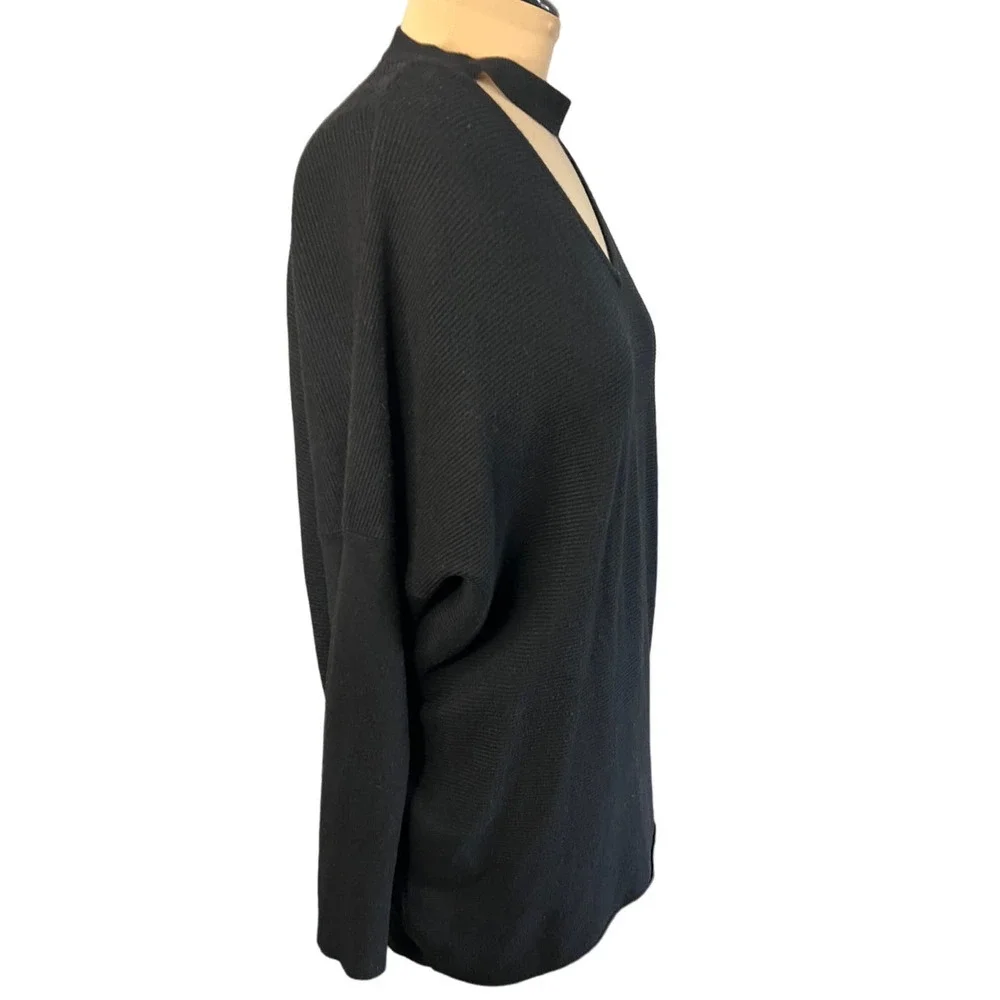 Jodifl Black Ribbed Choker Neck Cutout Oversized Sweater Women's L